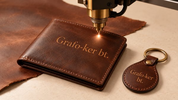 Grafo-ker bt. felirattal gravírozott bőr pénztárca és kulcstartó – illusztráció